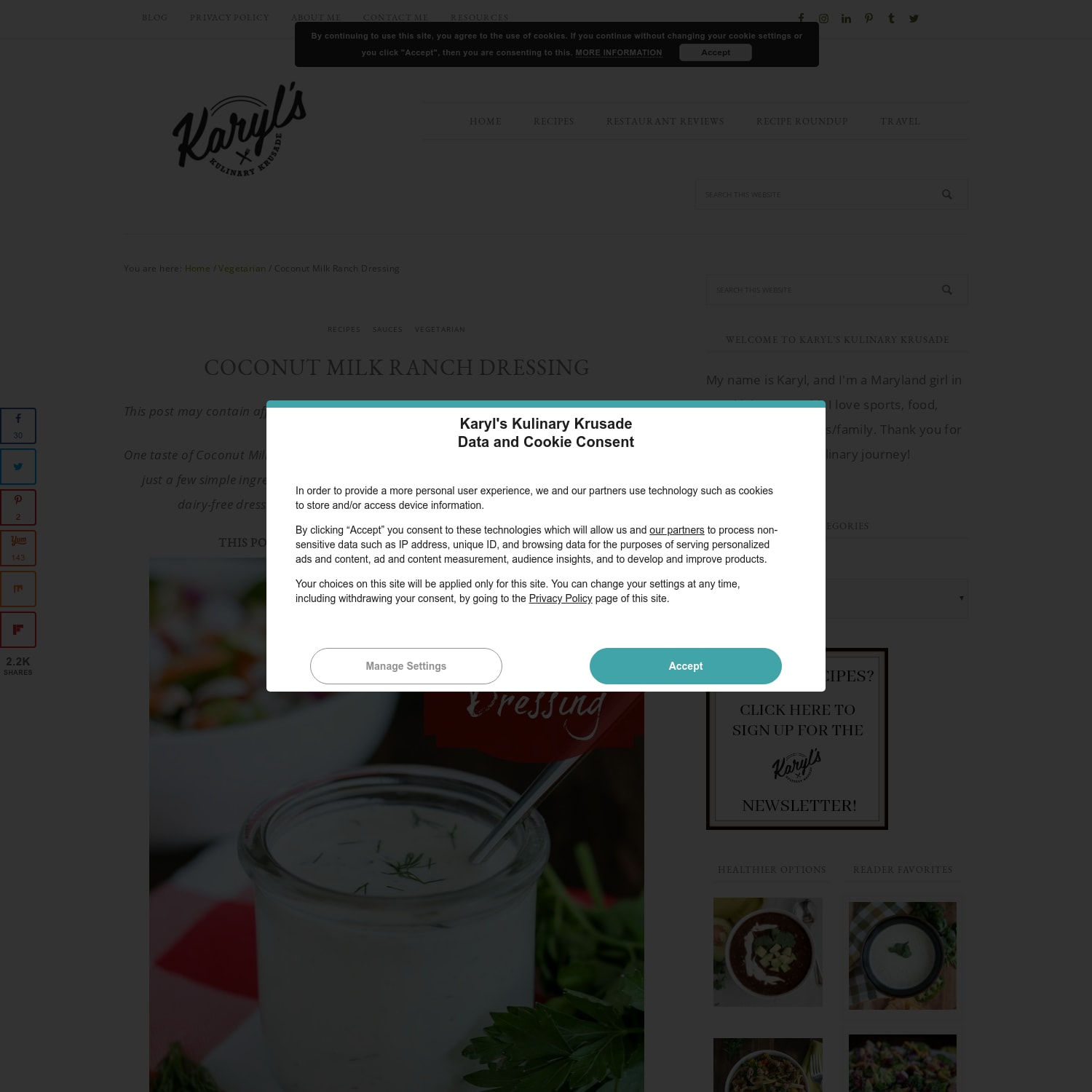 Coconut Milk Ranch Dressing | Karyl's Kulinary Krusade