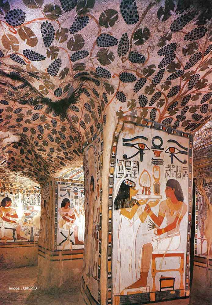 The theban tomb of Sennefer, mayor of Thebes during the reign of Amenhotep II, ca.1426-1400 BCE. The tomb, also known as the "Tomb of the Vineyards" due to its decoration, is located in Sheikh Abd el-Qurna on the west bank of the Nile opposite Luxor