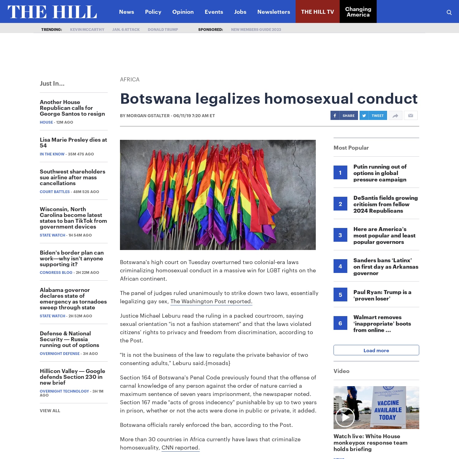 Botswana legalizes homosexual conduct