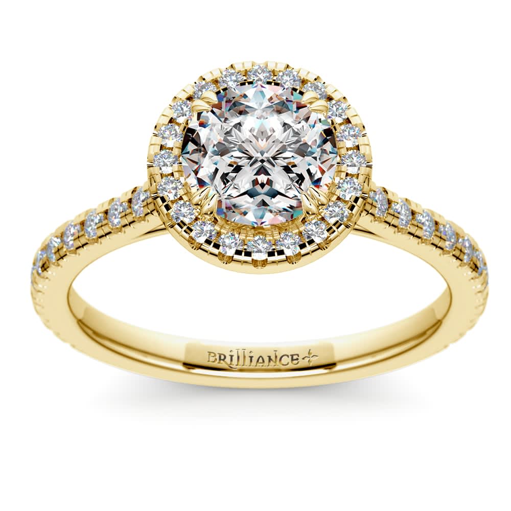 Delicate Halo Engagement Ring Setting In Classic Gold