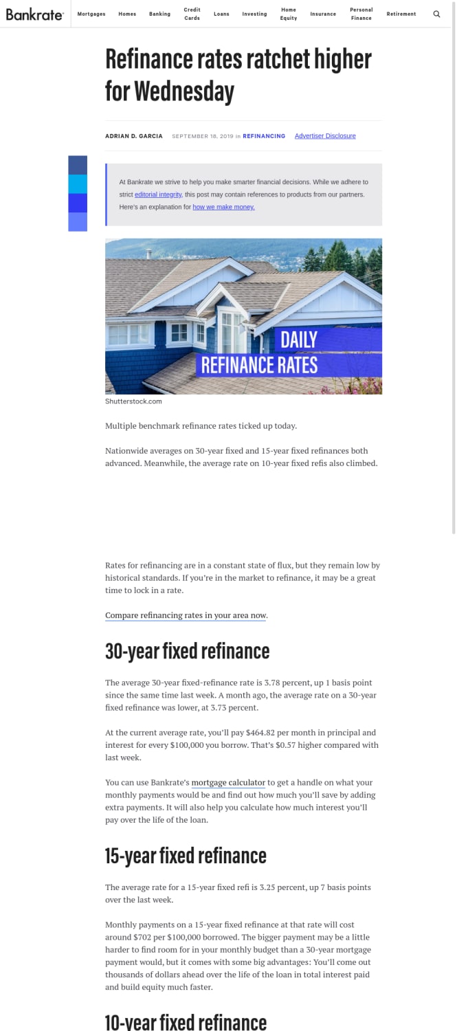 Refinance rates ratchet higher for Wednesday