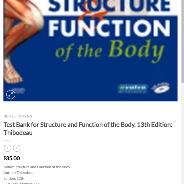 Test Bank for Structure and Function of the Body, 13th Edition: Thibodeau