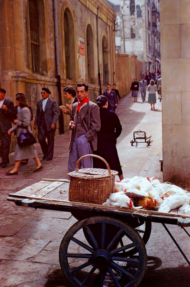 The streets of Pamplona, Spain, (1954)