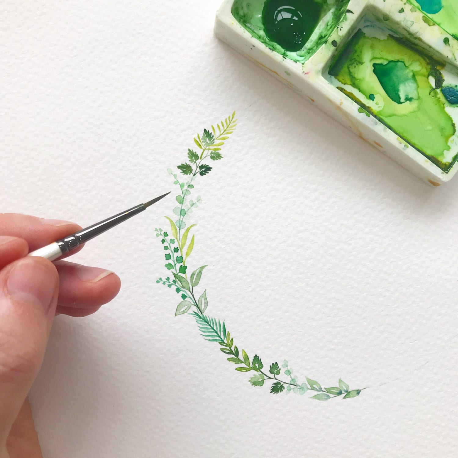 Green foliage watercolour wreath | Wreath watercolor, Floral wreath watercolor, Botanical painting