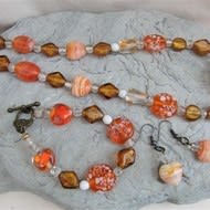 Orange and Topaz Beaded Jewellery Set, Orange Heart Matching Set