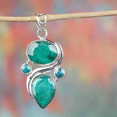 Emerald Pendant, 925 Sterling Silver, Statement Pendant, Classic Design pendant, Eye Catch Pendant, Attractive Pendant, Luck Pendant, Gift.