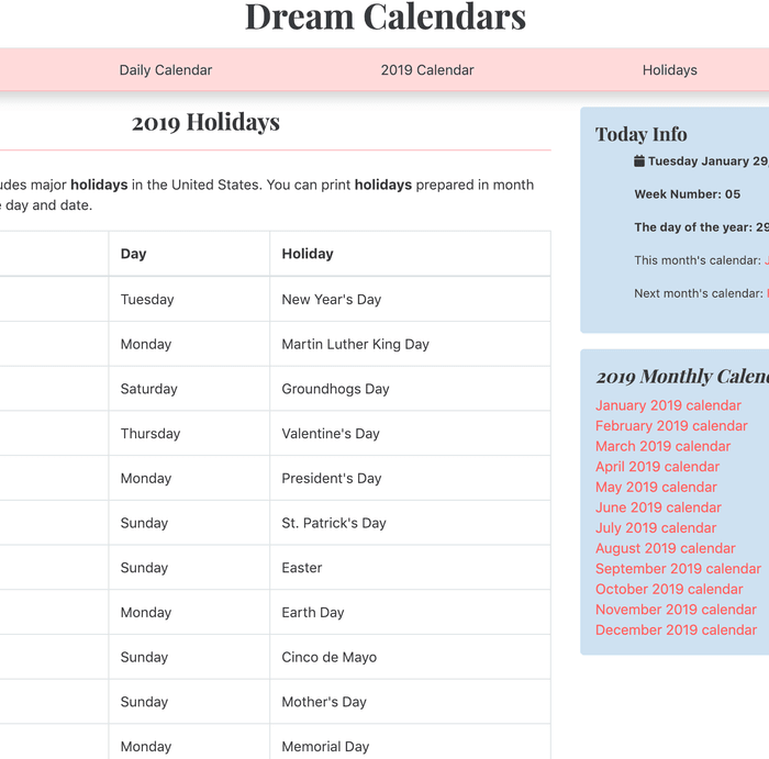 List of 2019 Holidays (US)