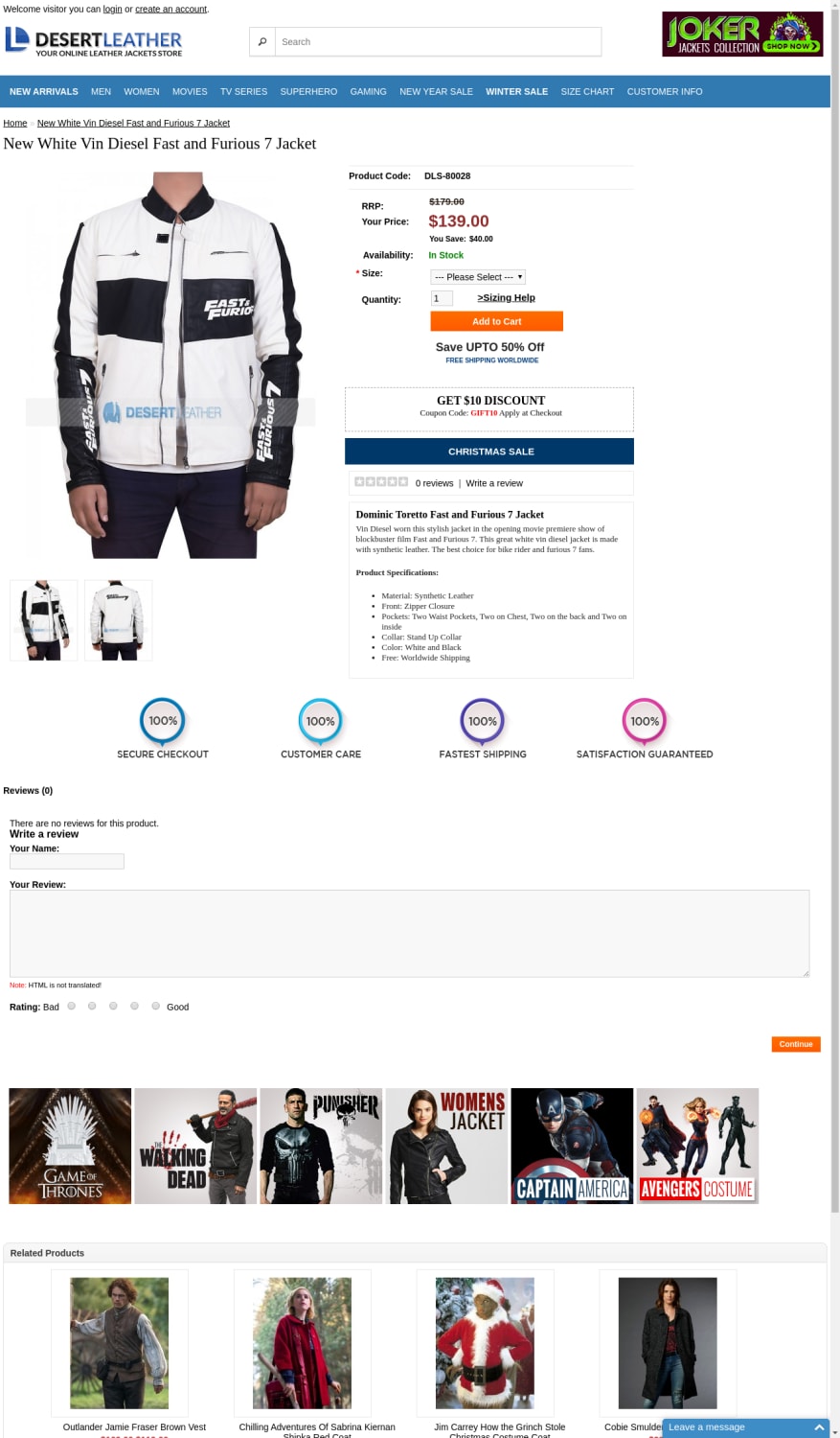 New White Vin Diesel Fast and Furious 7 Jacket