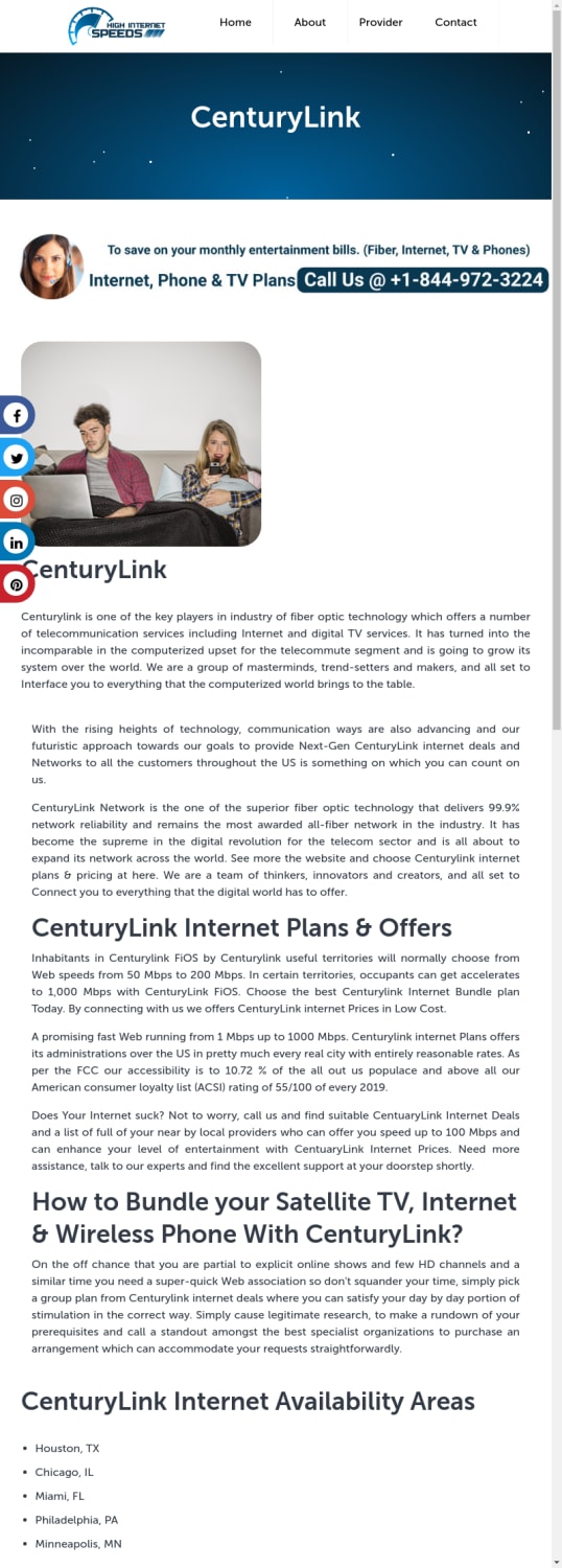 CenturyLink Internet Plans & TV Package at $45/mo