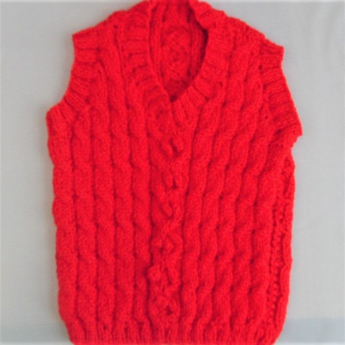 Red Cabled Sleeveless Pullover Knitted School Wear