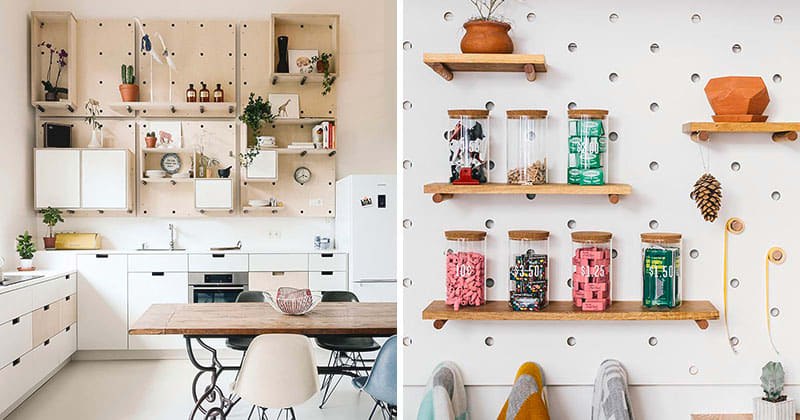 9 Ideas For Using Pegboard And Dowels To Create Open Shelves