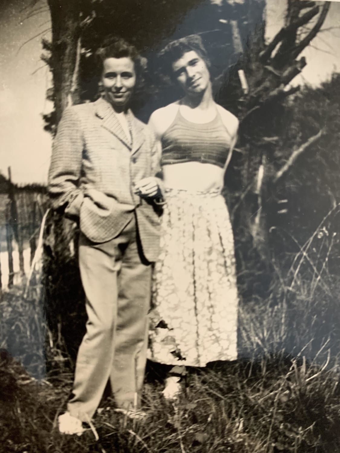 My great grandparents - drunk on a camping holiday decided to swap clothes - early 1940s