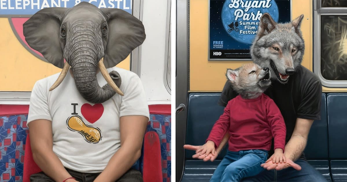Surreal Paintings Reimagine NYC Subway Passengers as Half-Human, Half-Animal Hybrids