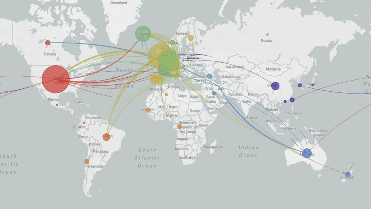 COVID-19 tracking map shows multiple strains of coronavirus spreading across the world
