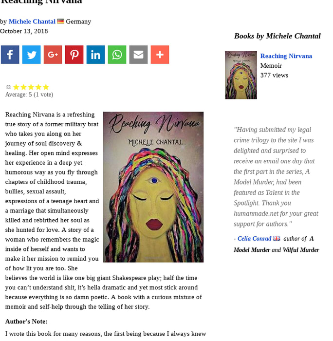 Reaching Nirvana (book) by Michele Chantal - True Story - Memoir