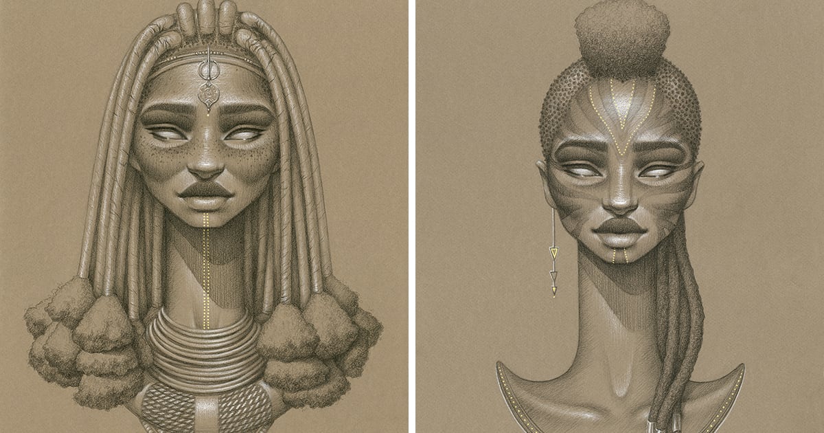 Monochromatic Illustrations Personify the Power of the Sun and Moon through Fictional Deities
