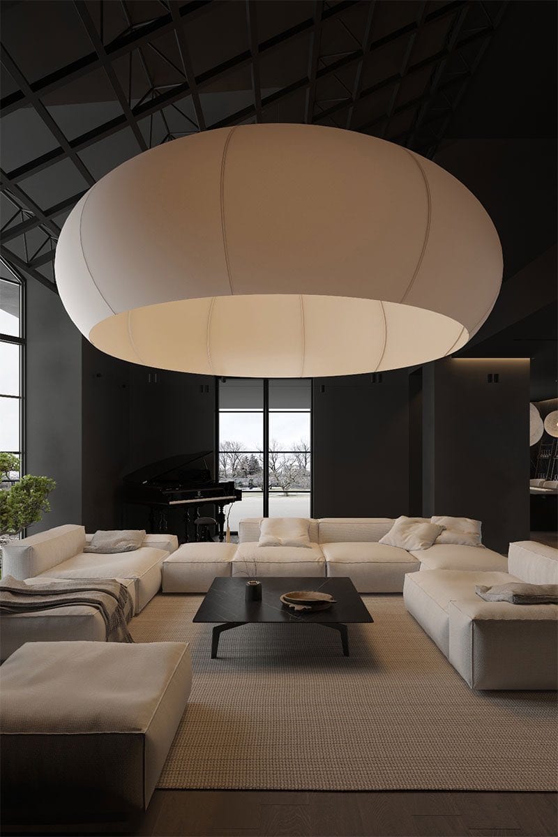 Living Room With Large Pendant Light