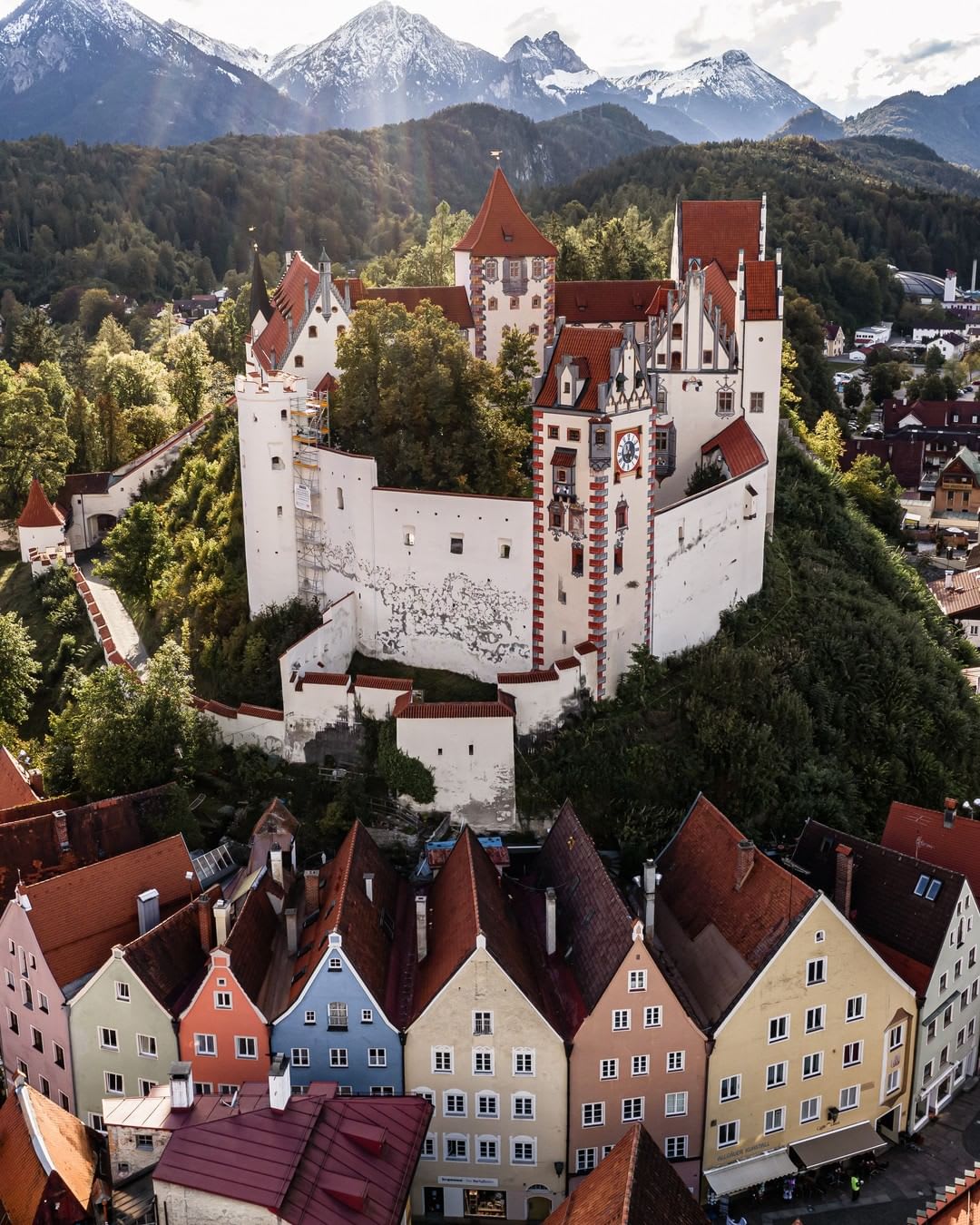 Hohes Schloss(High Castle) towering over the town of Füssen, Ostallgäu, Bavaria, Germany.