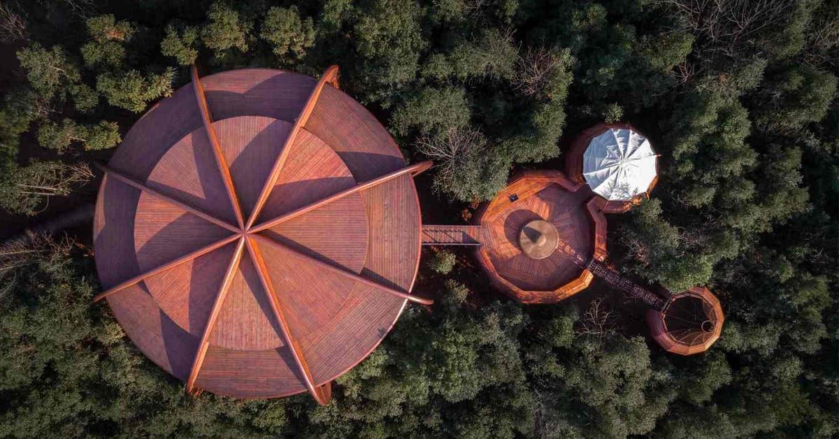 atelier design continuum inserts UFO-like tree house into chinese forest