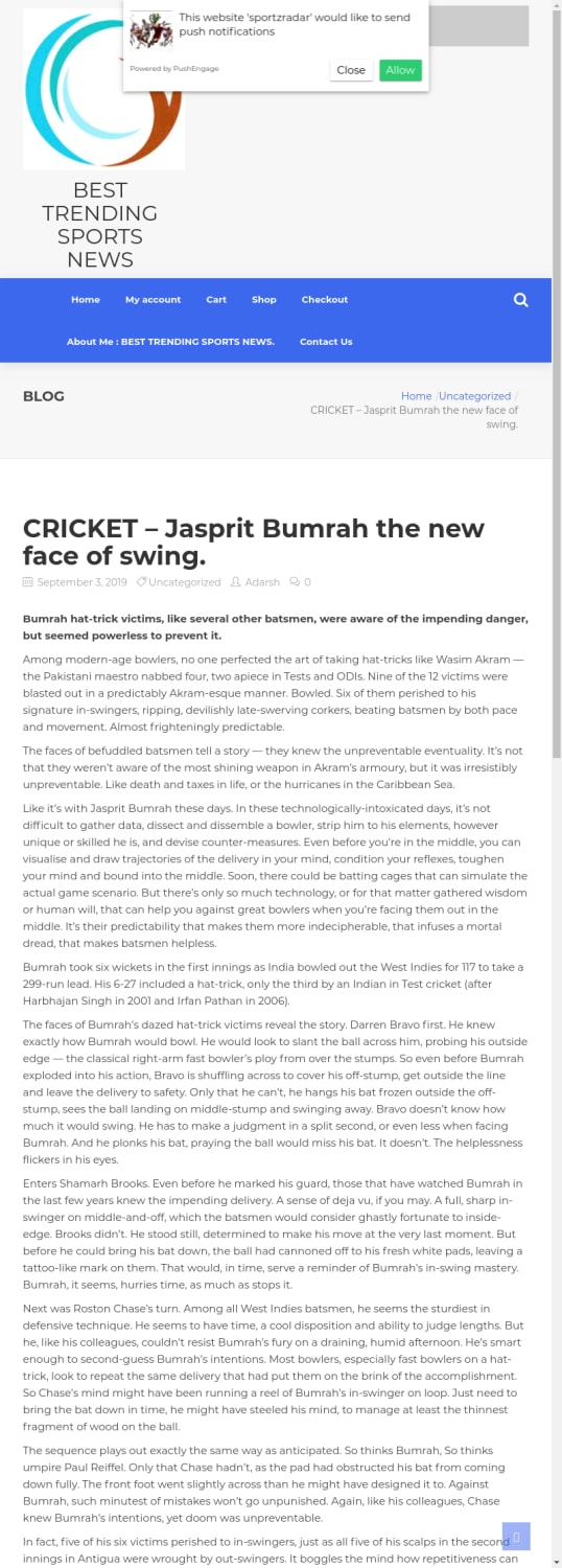 CRICKET - Jasprit Bumrah the new face of swing. - BEST TRENDING SPORTS NEWS
