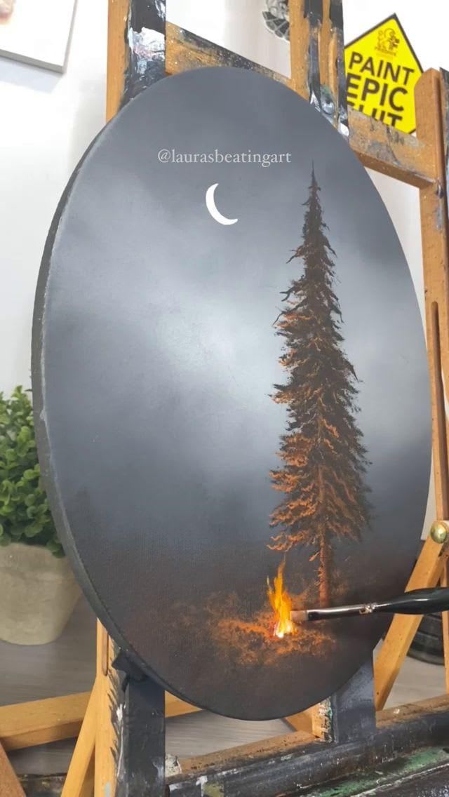 Painting to relax on #FREDRIX round via @laurasbeatingart...🔥🖤 #firepainting #campfire #campfi… [Video] | Landscape art painting, Painting art lesson, Nature art painting