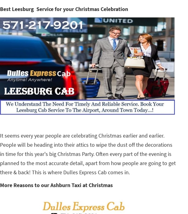 Dulles Express Cab - Book Your Christmas Leesburg Cab Service