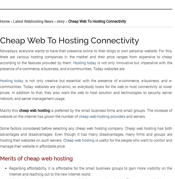 Cheap Web To Hosting Connectivity