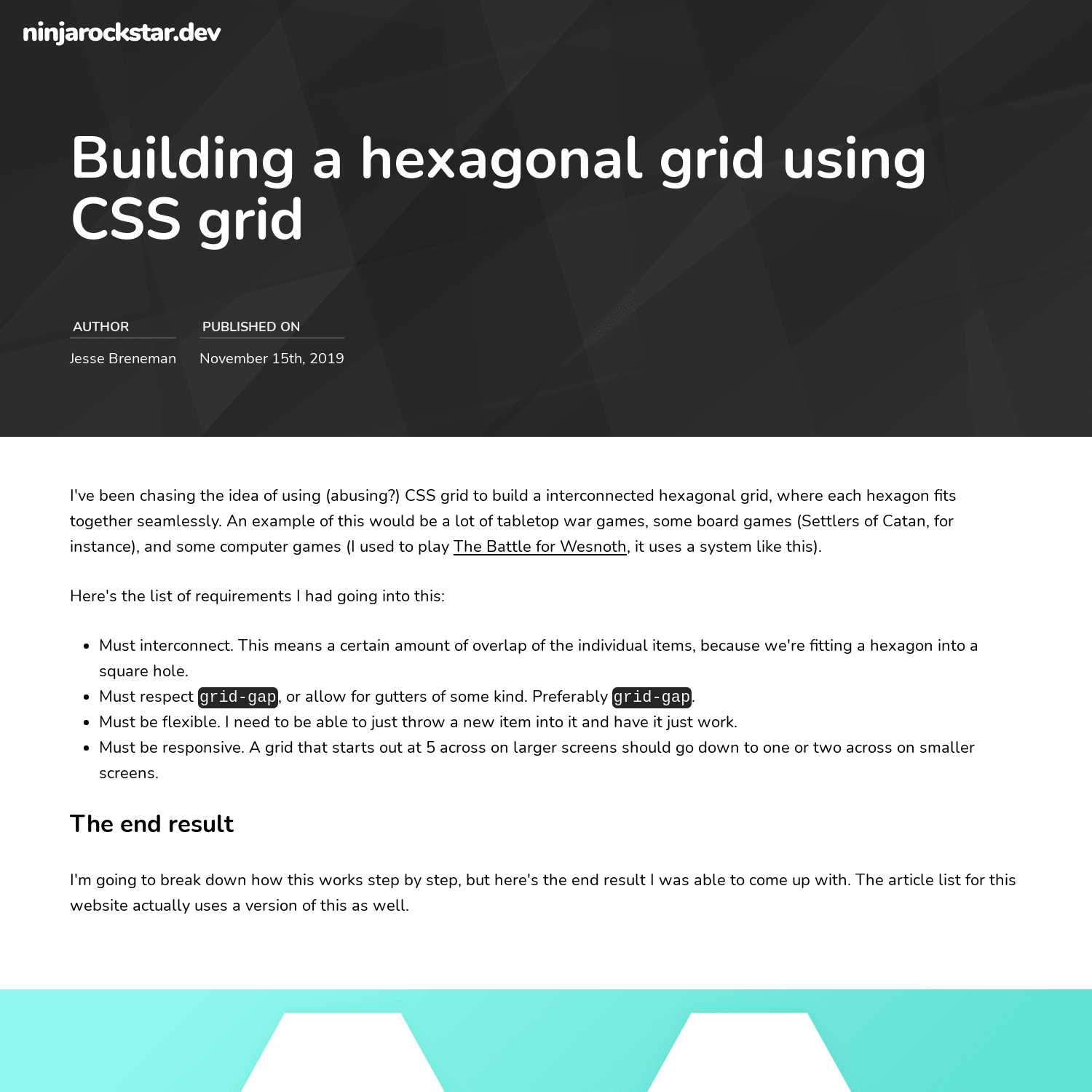 Building a hexagonal grid using CSS grid