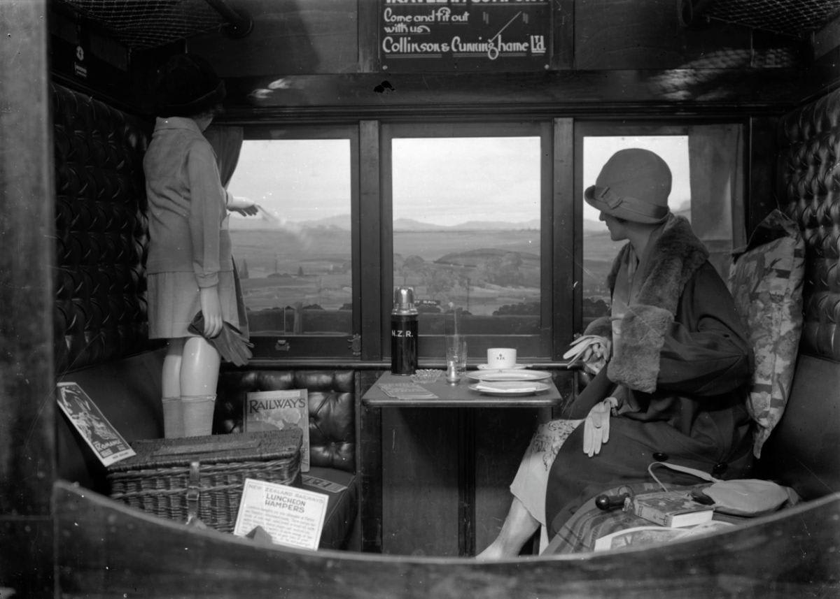 Inside a New Zealand Railway Carriage, ca. 1920s (Photo by Albert Percy Godber / Godber Collection, Alexander Turnbull Library)