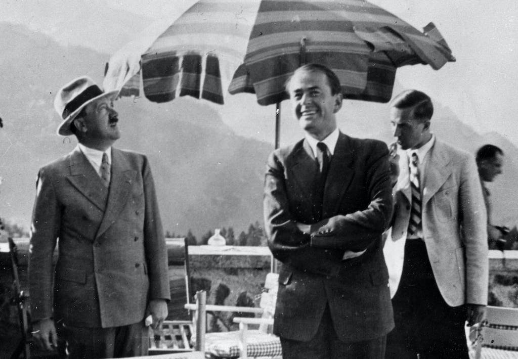 The so-called "good Nazi" Albert Speer with Adolf Hitler, at Berghof. Successfully deceiving the court about his involvement and knowledge of atrocities committed by the Reich, he would only serve 20 years in prison. Author of best-seller "Inside the Third Reich", he died wealthy. [1939]