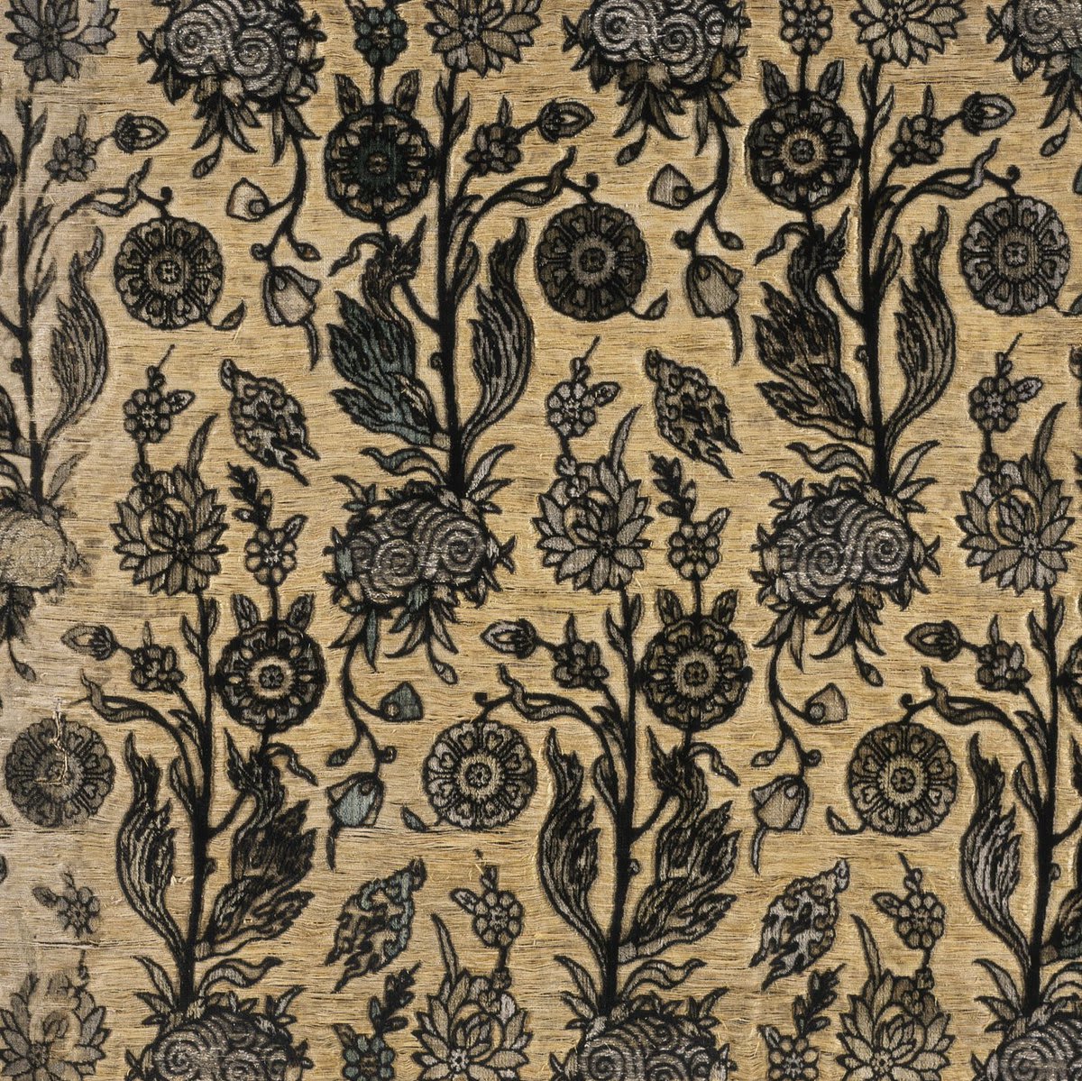 It's all in the details... Get a little lost in the intricate floral details of this 17th century silk and velvet textile from Iran. "Textile Length with Design of Flowering Plants," Iran, cut and voided silk velvet on a metallic ground, 17th century.