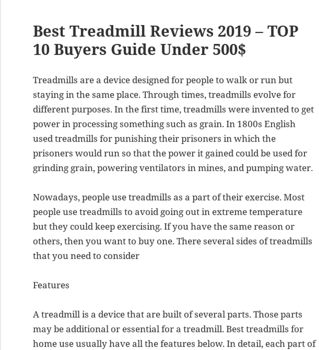 Best Treadmill Reviews 2019 - TOP 10 Buyers Guide Under 500$