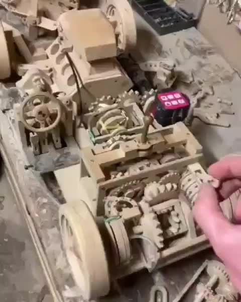 Working car model made of wood