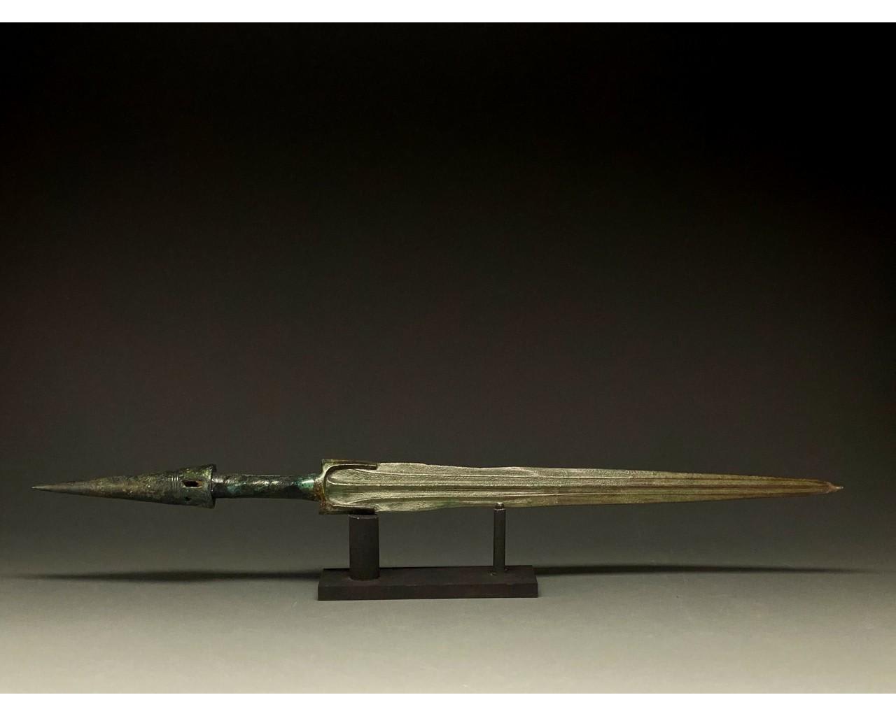 Another Bronze 'Sword' from Luristan (Iran) dated to the 2nd Millennium BC. An uncommon weapon design reminiscent of the short Assegai used later by the Zulu in Southern Africa. From Pax Romana Auction.