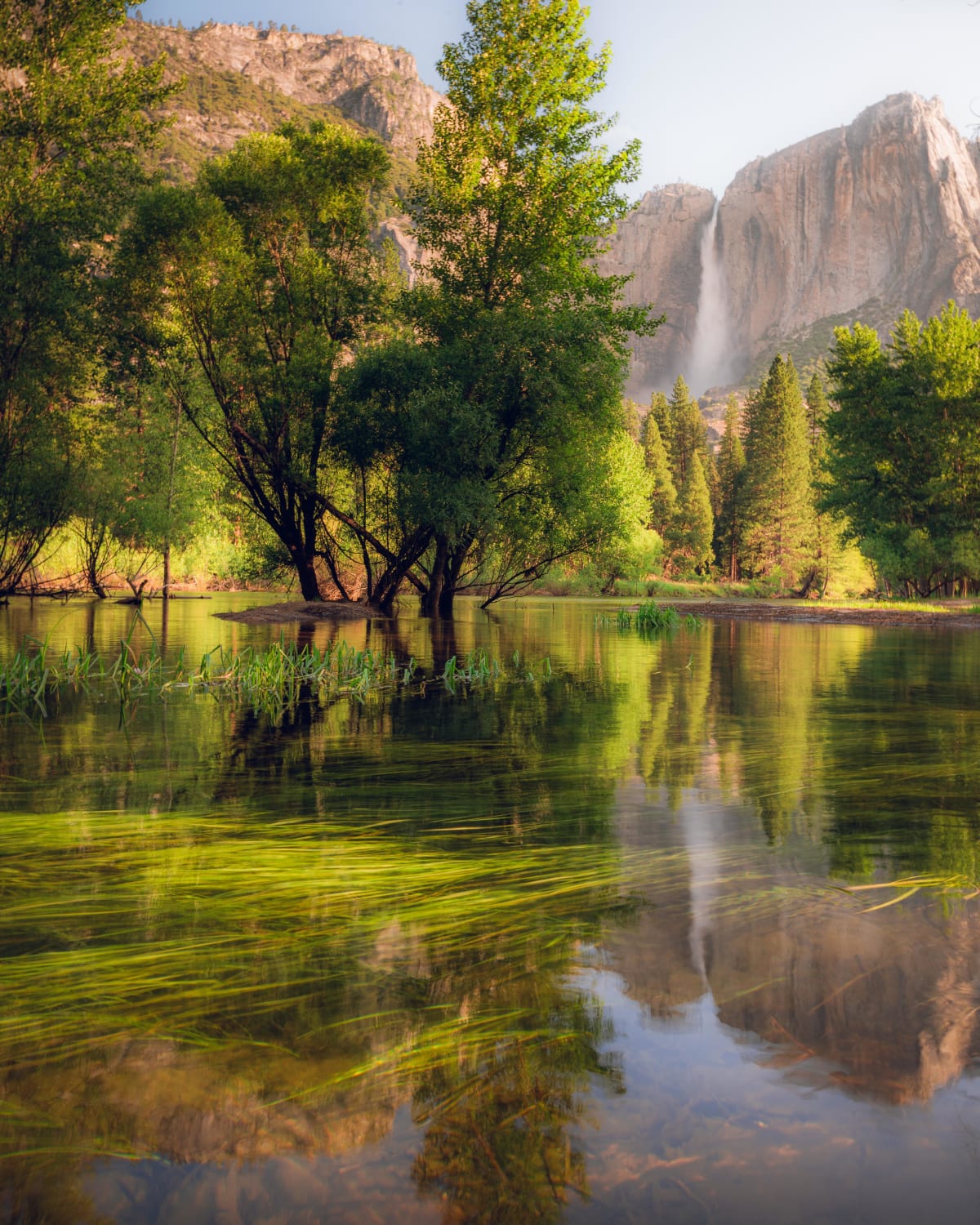 I really enjoyed the way the green came through from under the water, as well as the reflection of Yosemite Falls. Yosemite NP, CA.