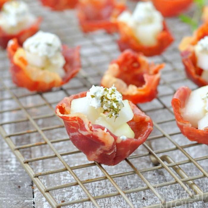 Prosciutto Cups with Pear and Goat Cheese