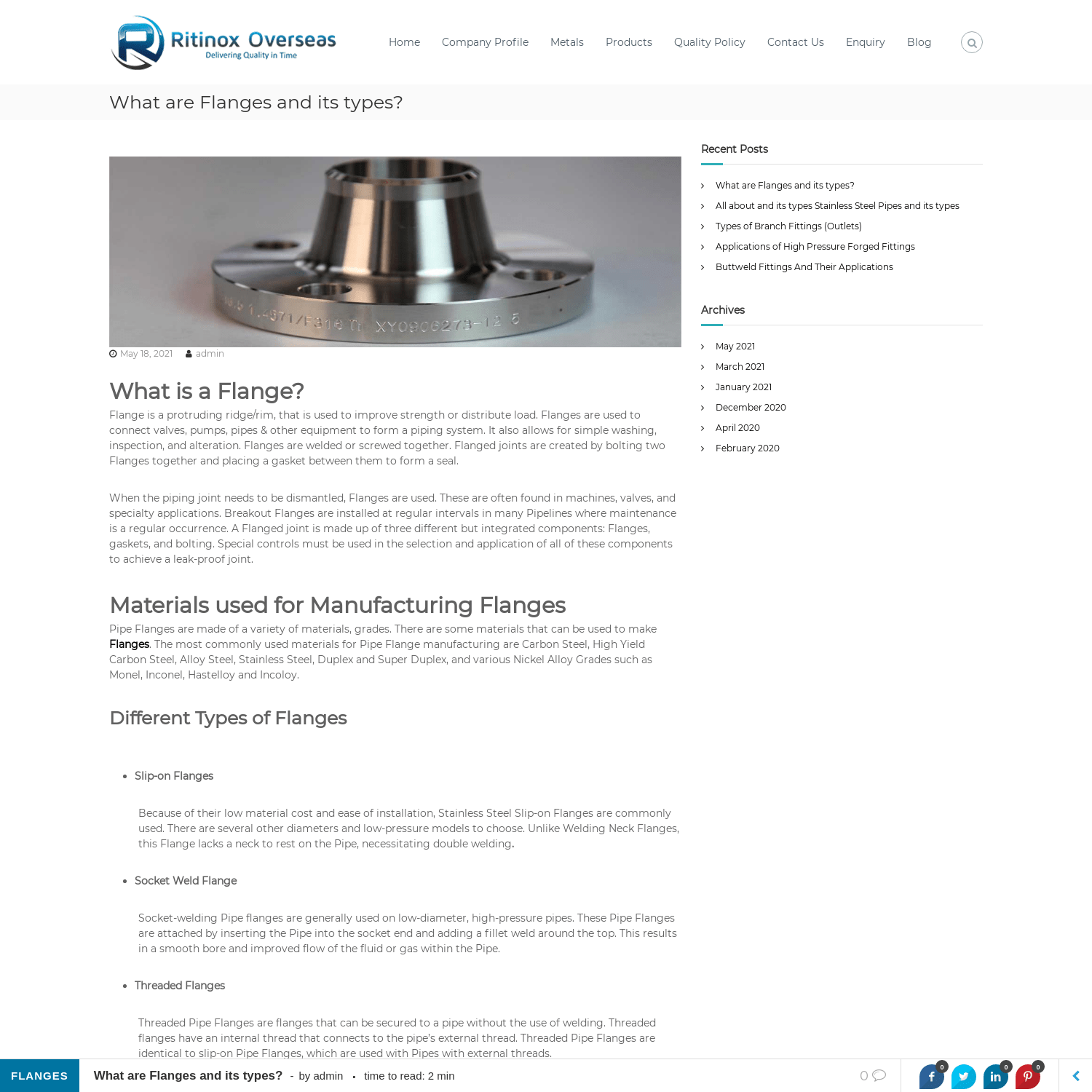 What are Flanges and its types?