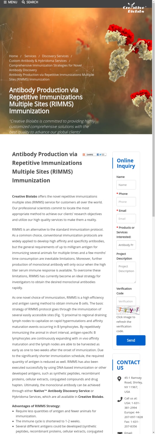 Antibody Production via Repetitive Immunizations Multiple Sites (RIMMS) Immunization - Creative Biolabs
