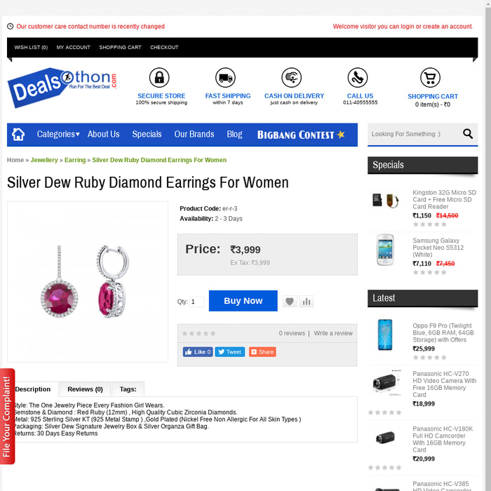 Silver Dew Ruby Diamond Earrings For Women