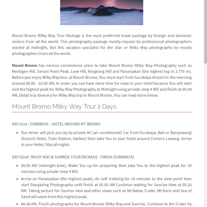 Mount Bromo Milky Way Tour Package
