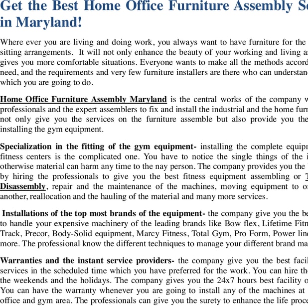 Get the Best Home Office Furniture Assembly Services in Maryland!.doc