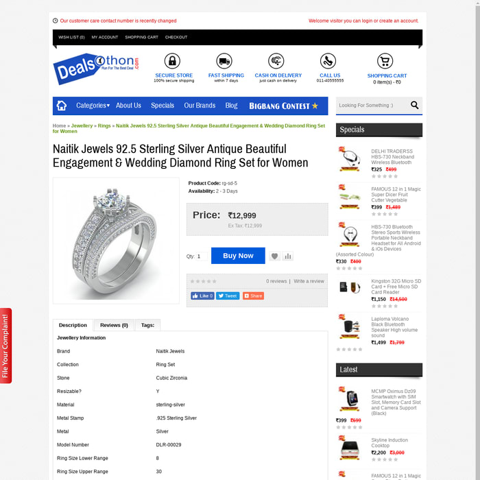 Naitik Jewels 92.5 Sterling Silver Antique Beautiful Engagement & Wedding Diamond Ring Set for Women