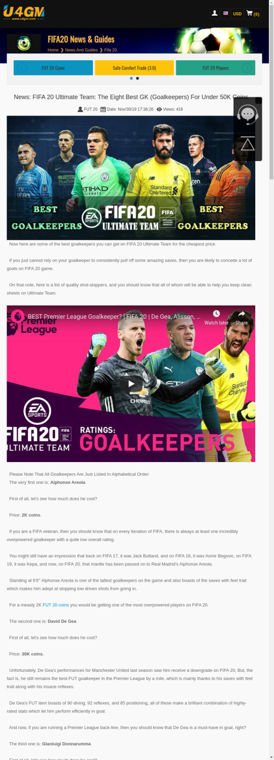 News: FIFA 20 Ultimate Team: The Eight Best GK (Goalkeepers) For Under 50K Coins