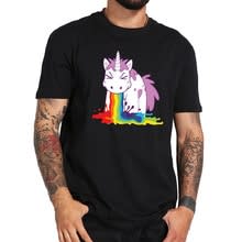 Unicorn T-Shirt Rainbow Funny Spoof High Quality Cotton White Black Tops Cartoon T-Shirt