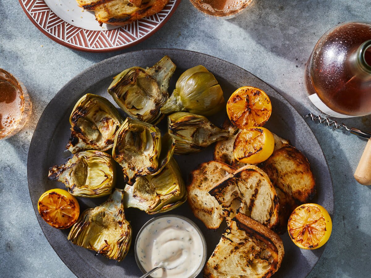 Grilled Artichokes with Herby Lemon Aioli