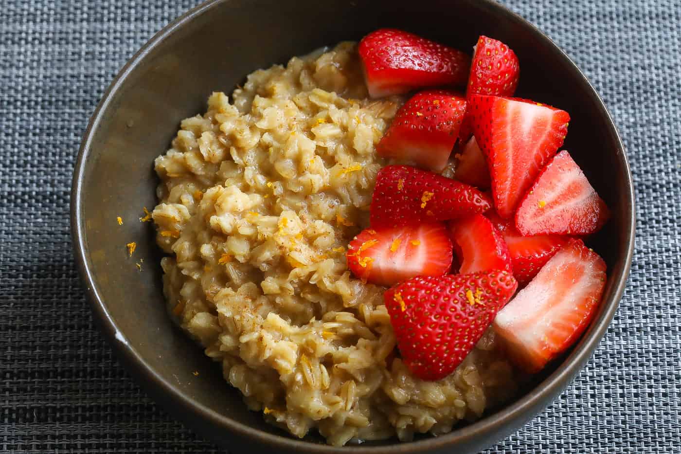 Strawberry Oatmeal cooked in Orange Juice