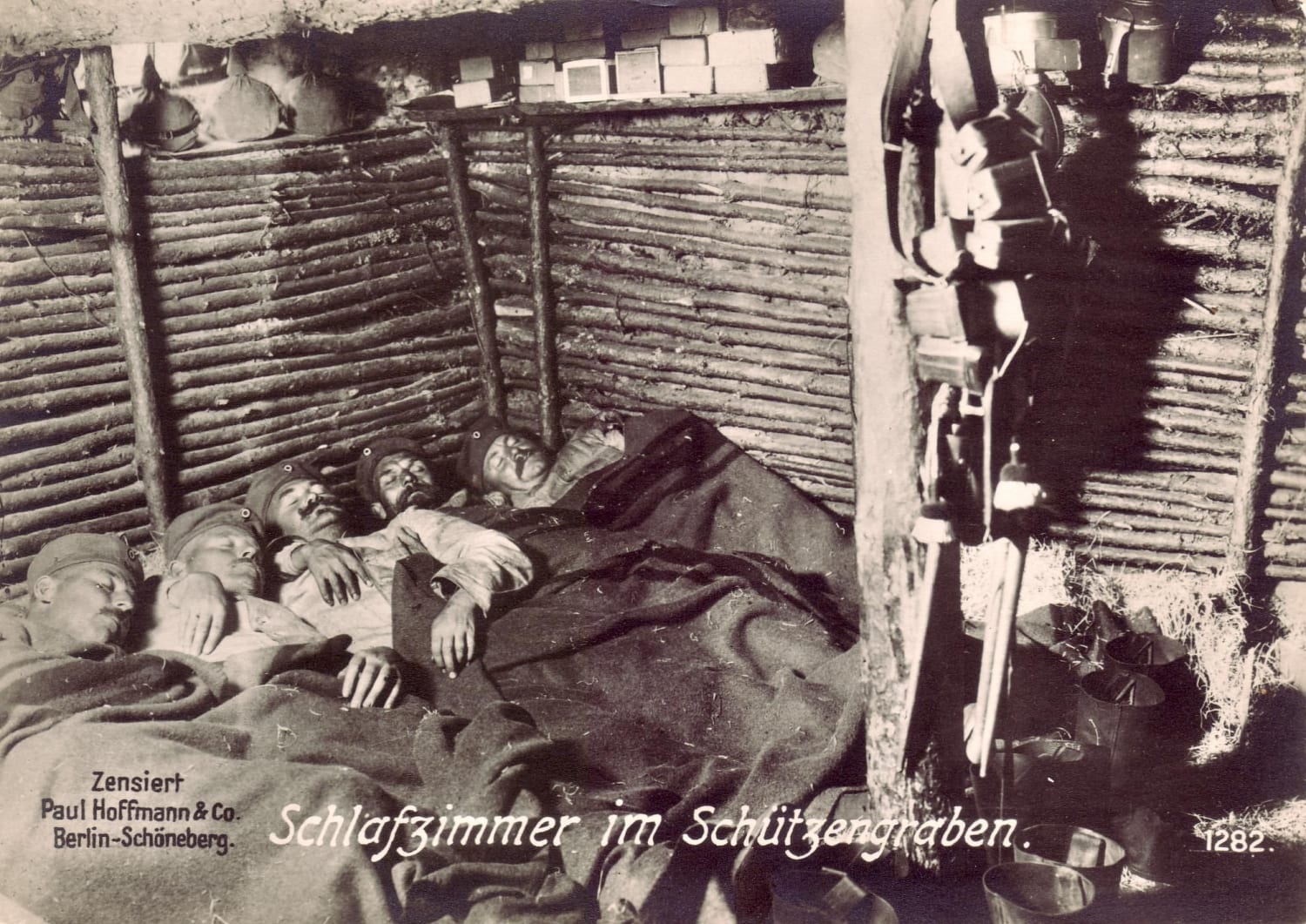 German soldiers sleeping in the trenches during World War I, 1915.