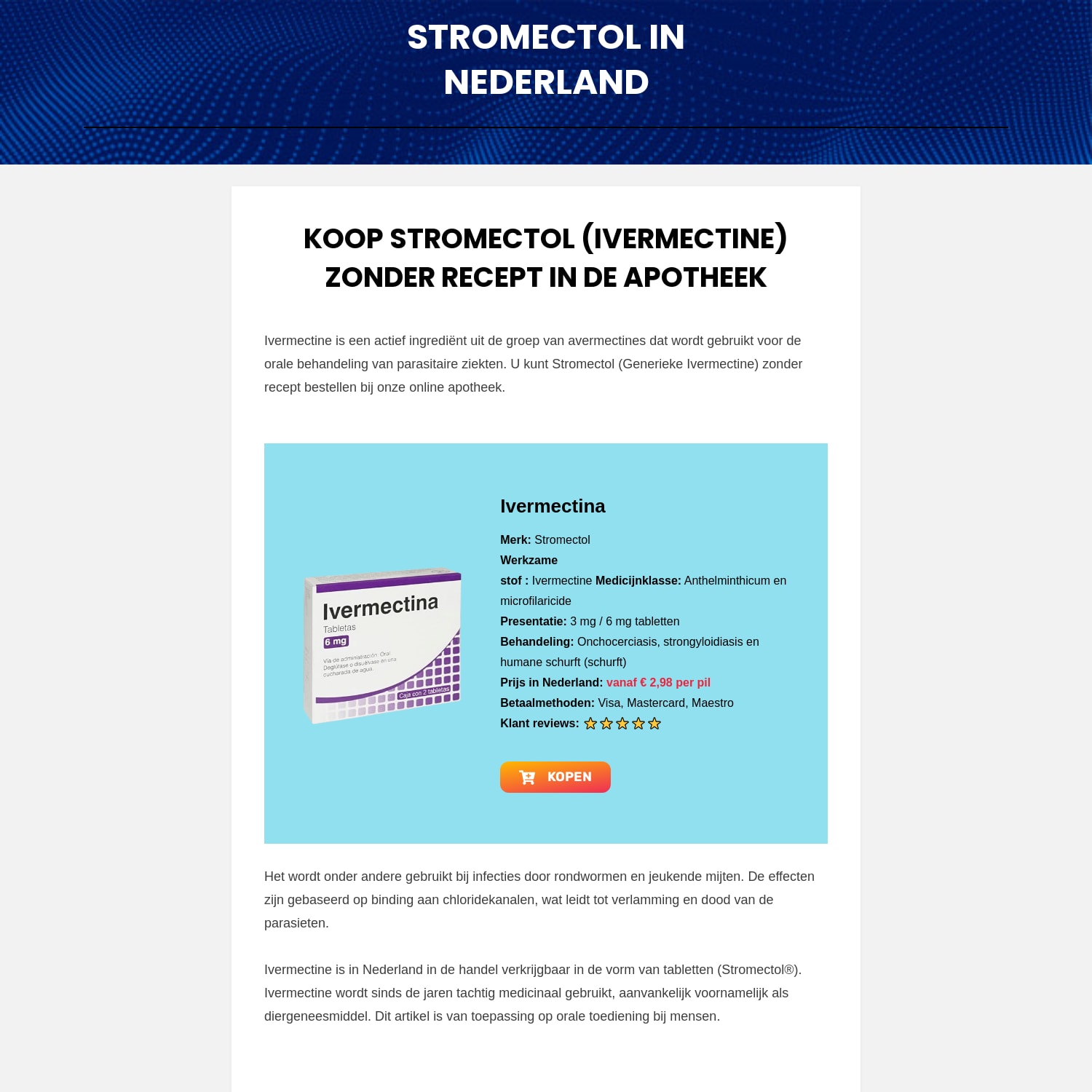 Kopen Stromectol (Ivermectin) online Zonder Recept