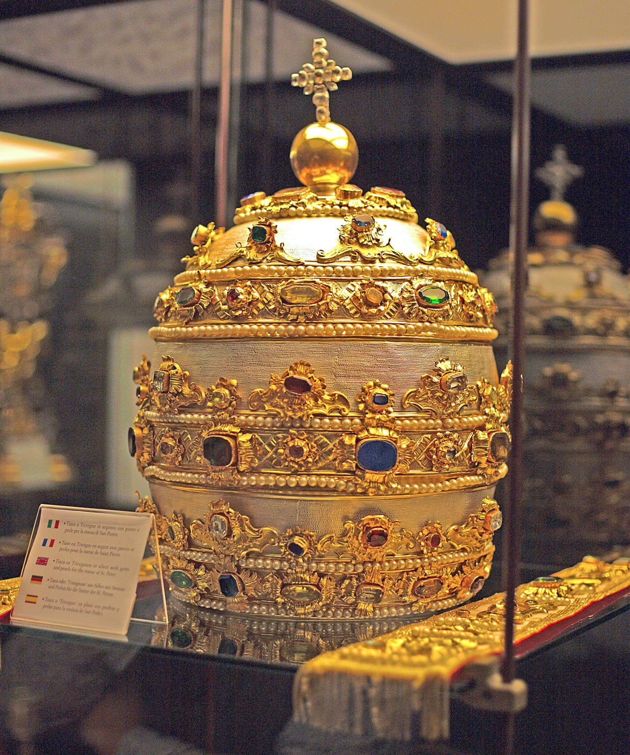 Papal Tiara in silver with gems and pearls in the Treasury of the Basilica of St. Peter at the Vatican, 18th century