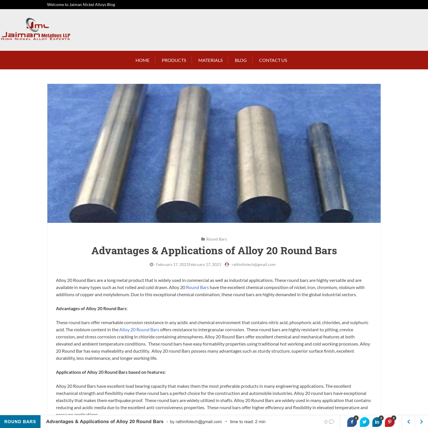 Advantages & Applications of Alloy 20 Round Bars - jaimannickelalloys.com Blog